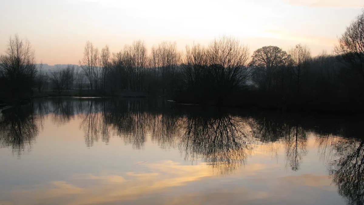 Dusk over a small stocked stillwater