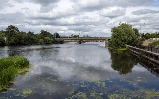 The Lower River Bann at Toome, County Antrim, shortly after it drains from Lough Neagh.