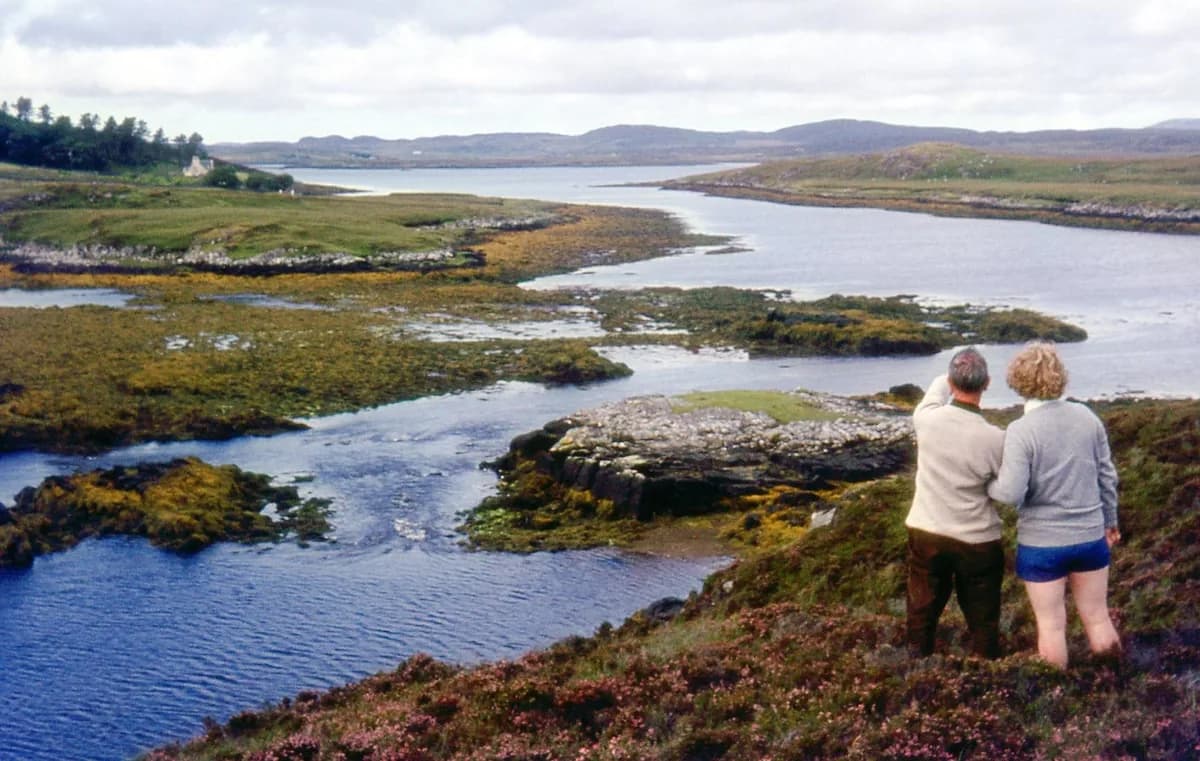 Loch Grimersta on the Isle of Lewis, a chain loch of the Grimersta salmon fishery system, with hills in the distance.