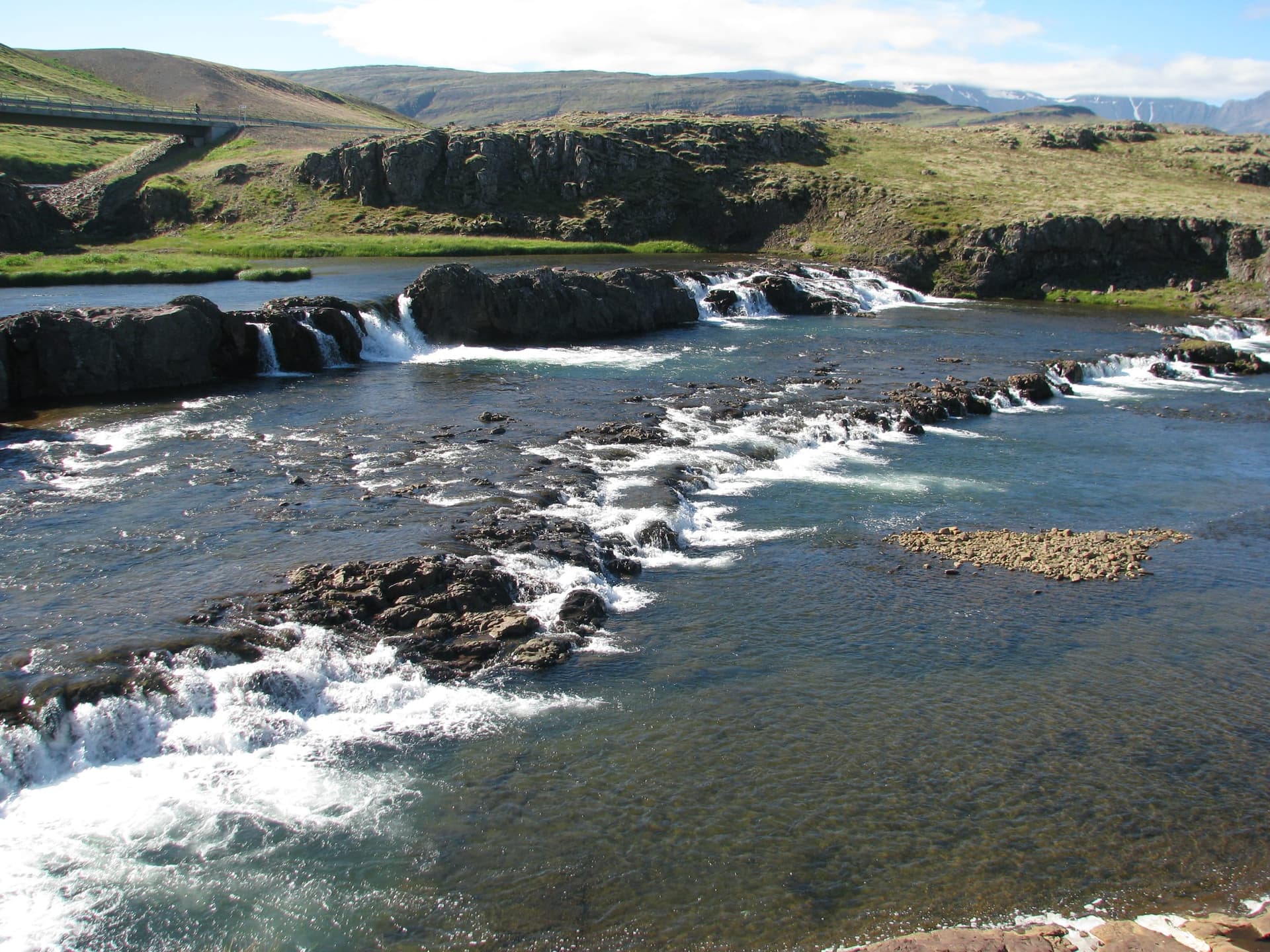 Tröllafossar rapids on the Grímsá, turbulent white water in a rocky channel.