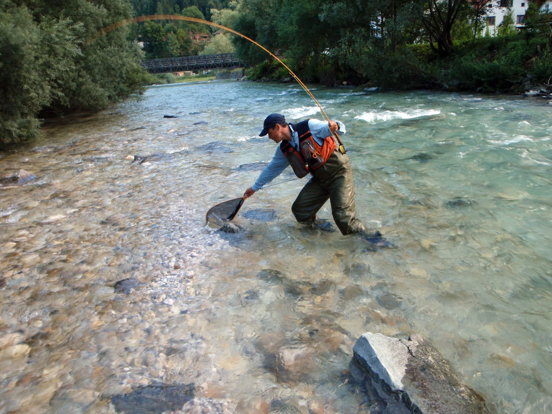 Fly fishing on the Savinja river near Luče, Slovenia.